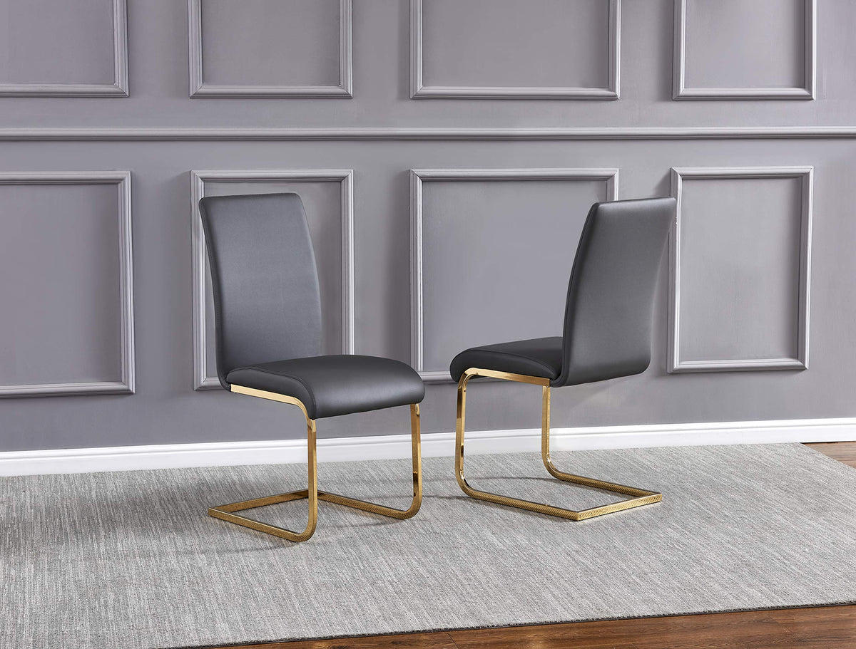 Mirage 5 Pcs Glass Top Mid-Century Modern Dining Set, Gold Finish in Grey - front view