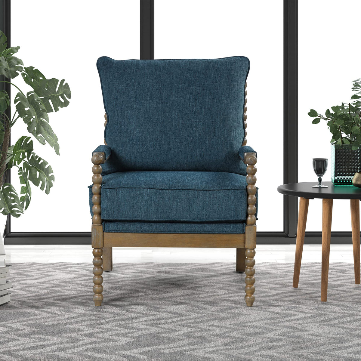 Hanako Accent Chair in Blue And Natural Oak - angle view
