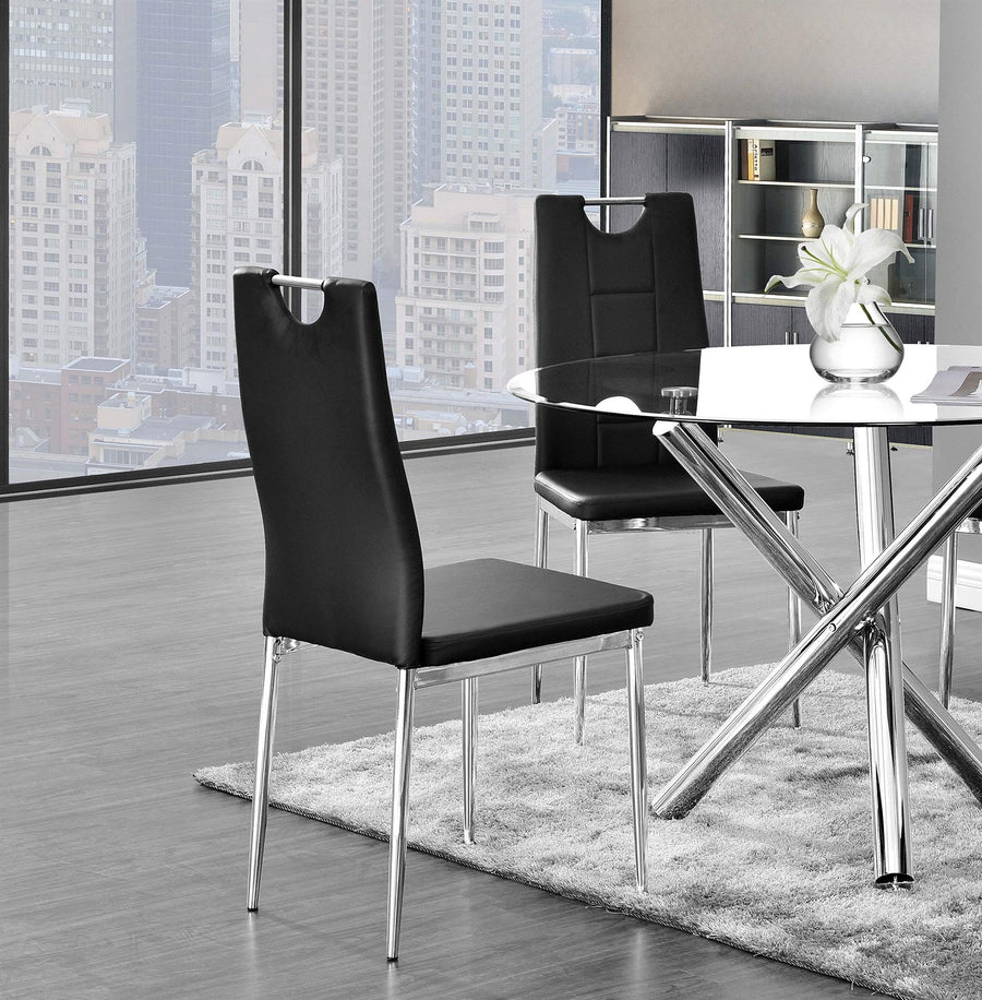 Trevi Faux Leather Armless Dining Chairs with Padded Cushion Seat - Set of 2, Chrome Legs with Built-In Metal Handle on Back in Black