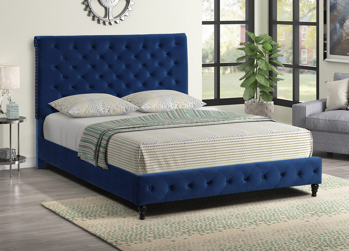 Modern Glam Velvet Blue Bed, Eastern King