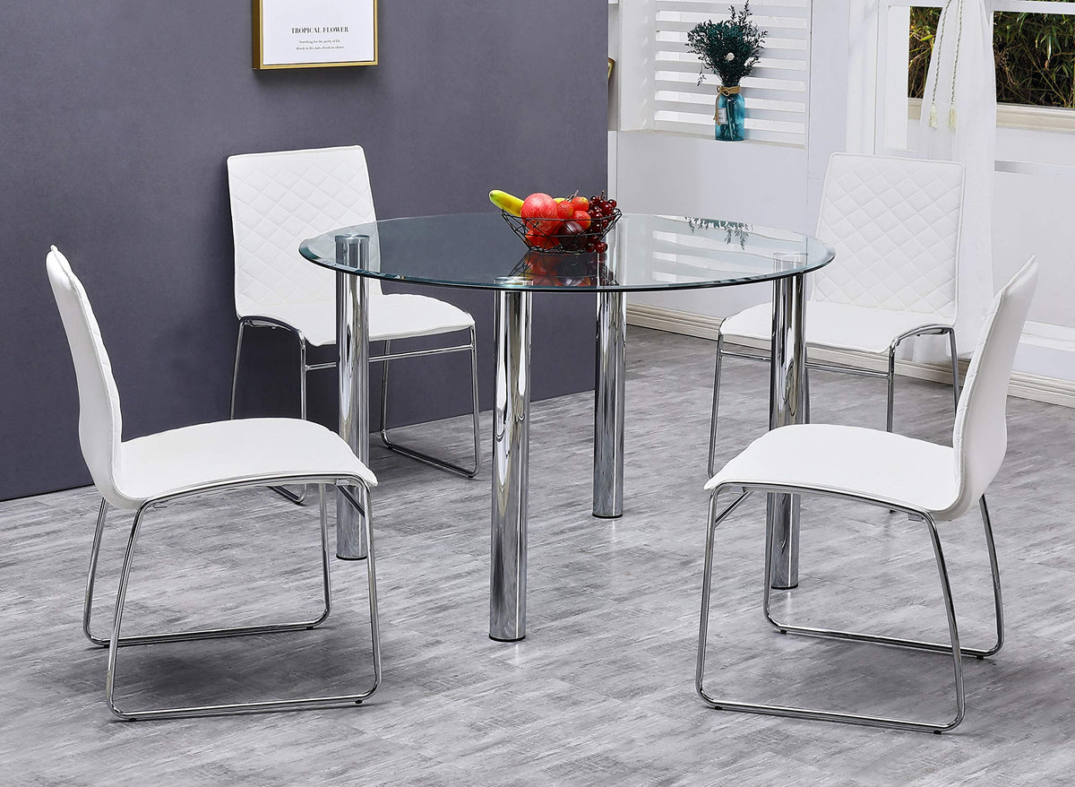 Tarina 5 Pcs Round Glass Top Dinette Set in White
