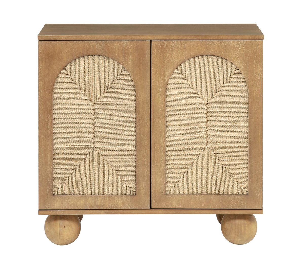 d Organic Woven Rope Arch Inlay Minimal Assembly Entryway Console Furniture in Brown - detail view