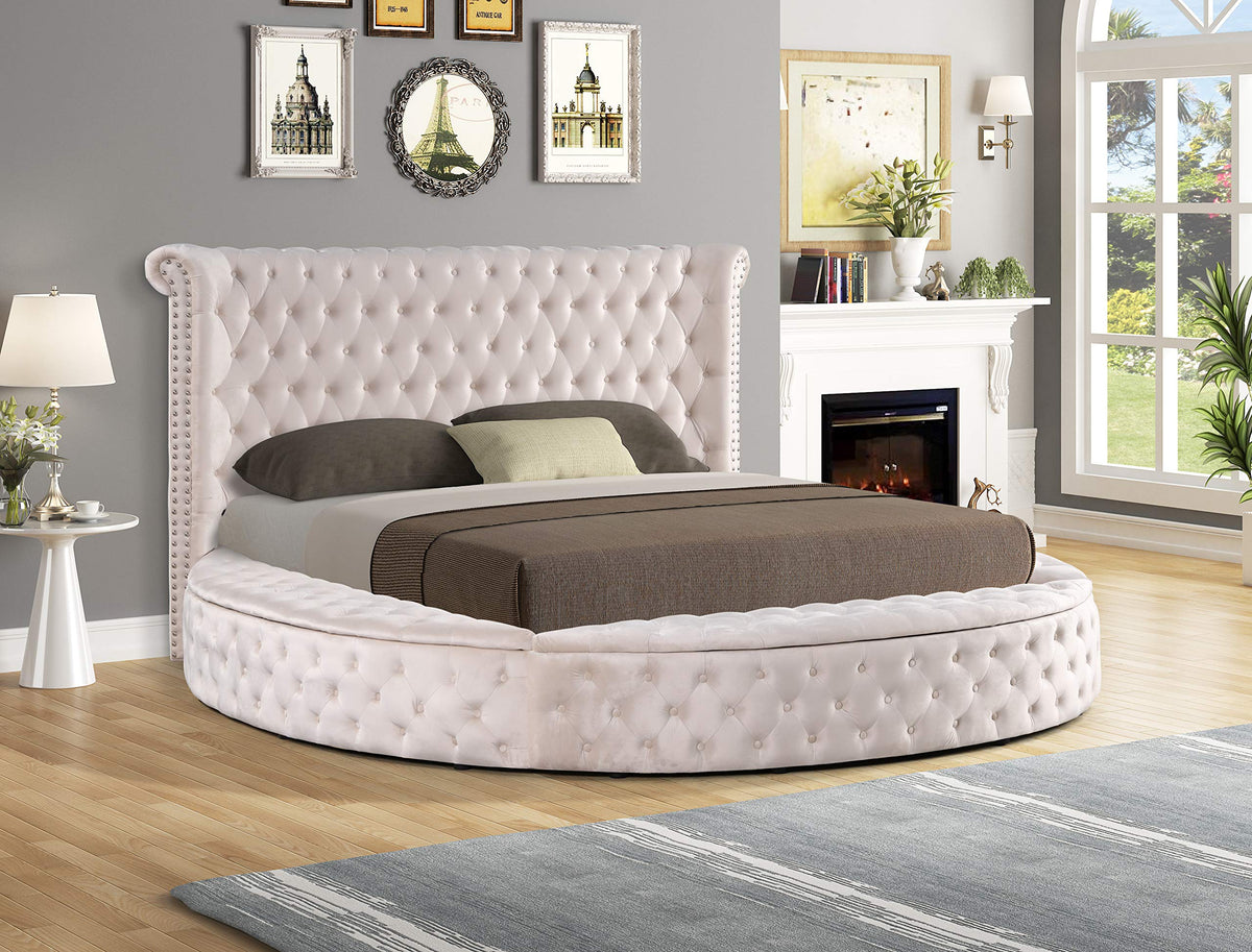 Lexi round velvet platform bed in beige