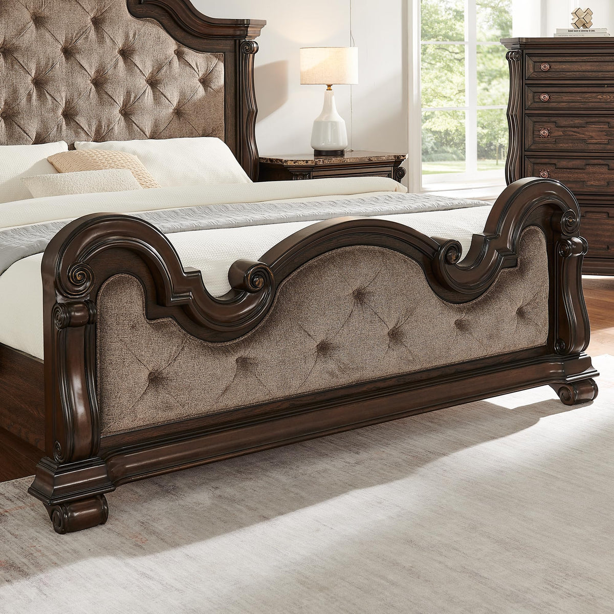 Belvedere 5-Piece Traditional Classical Bedroom Furniture Set, California King, 86" Platform Bed… - detail view