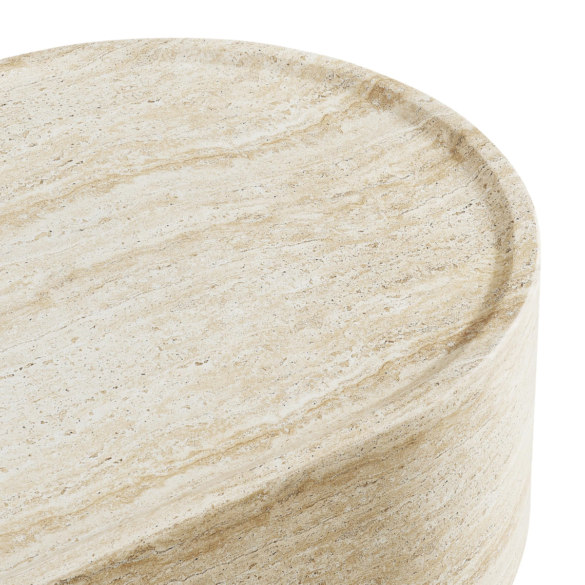 Vyn 52" Oval Coffee Table Concrete Travertine Finish, Modern Organic Large Drum Center Table in Sand - back view