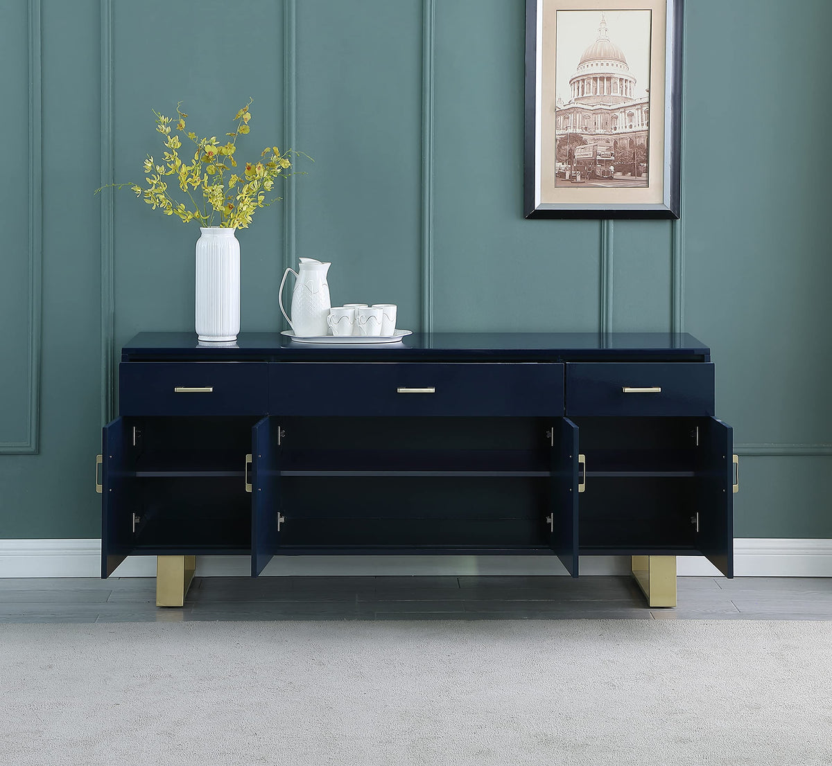 Modern Wood Sideboard in Navy - detail view