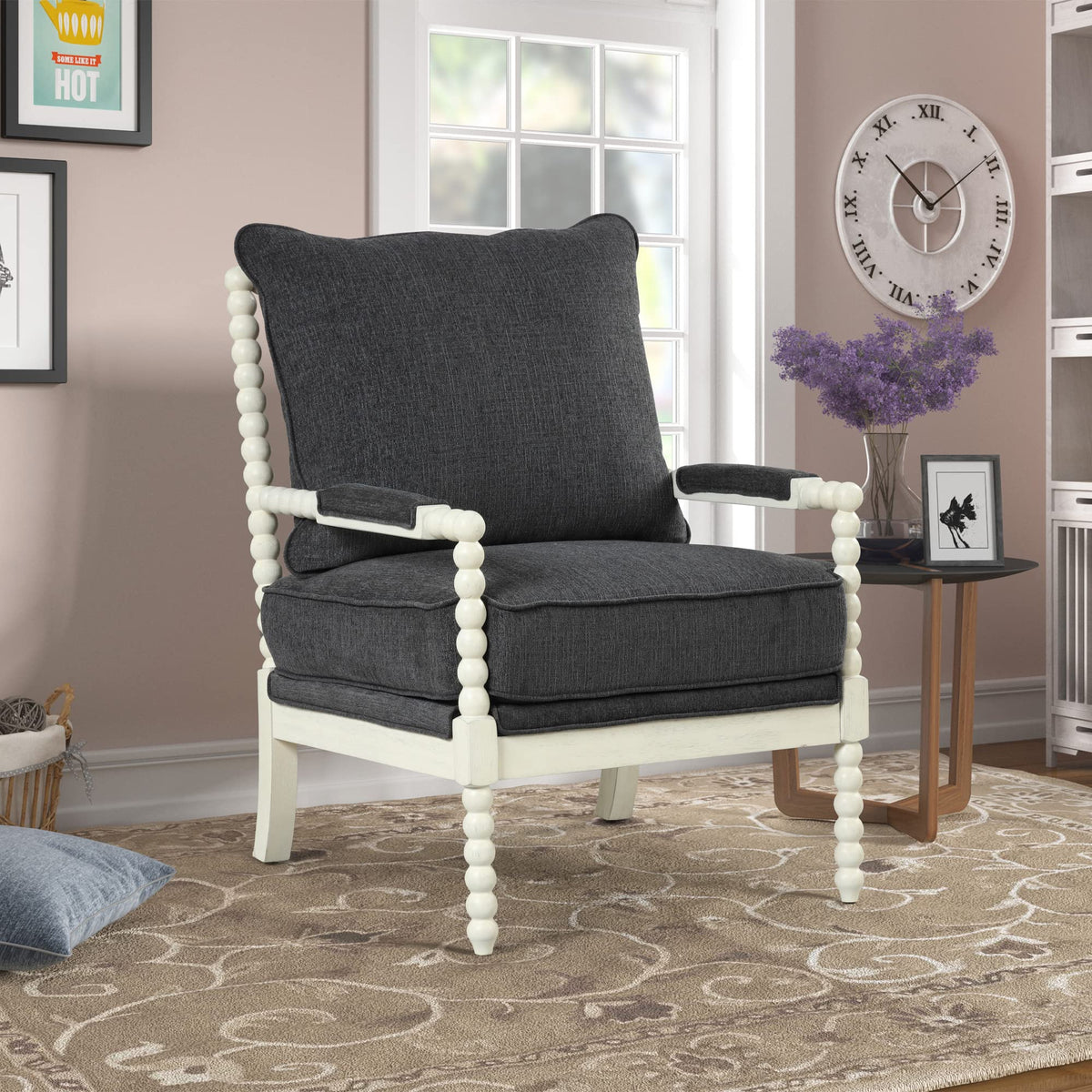 Hanako Accent Chair in Charcoal And Off White - front view