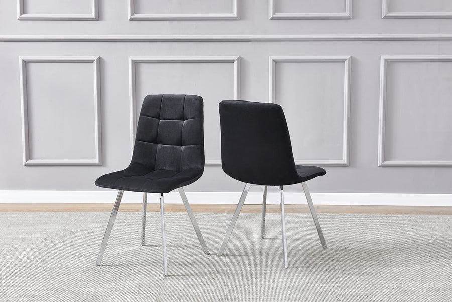 Huey Black Velvet Fabric Side Chairs in Silver - Set of 4