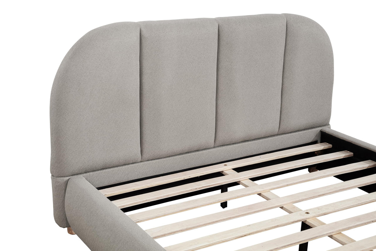 Ctasia Queen Burlap Bed Frame with 40" Rounded Headboard, Low Profile in Light Tan - angle view