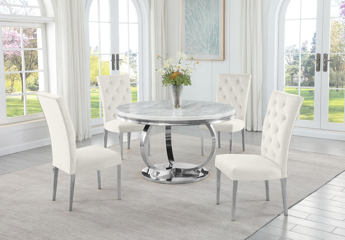 Lexington Round 5-Piece Dining Set with 4 Velvet Upholstered Chairs, 44" or 52" Dining Table in… - front view