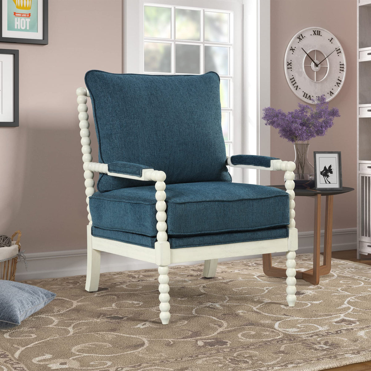 Hanako Accent Chair in Blue And Off White - front view
