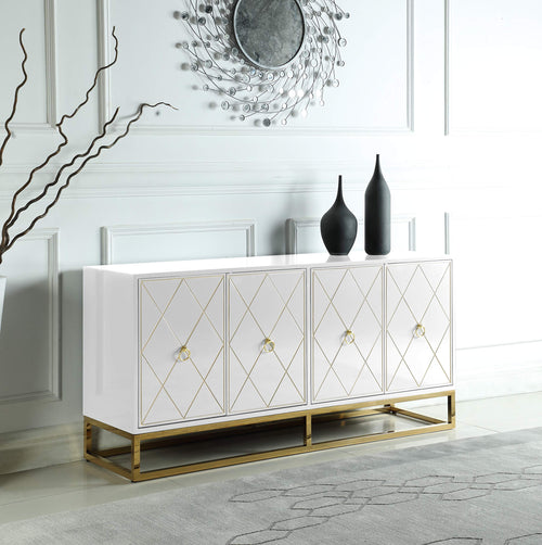 Tabitha 64" Lacquer Sideboard with Gold Trim Base and 4 Storage Compartments - Modern Glam in Grey or Navy Blue