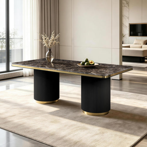Trandell 79" Modern Glam Rectangle Faux Marble Top Dining Table - Black