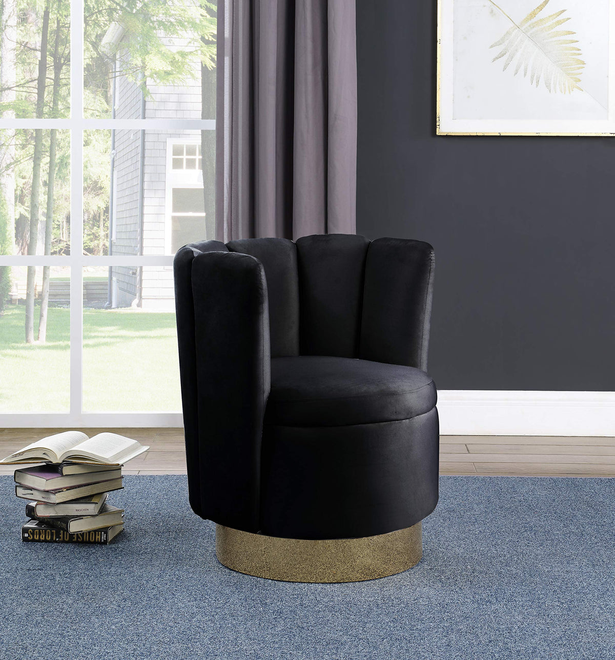 Modern Velvet New Swivel Accent Chair in Black - front view