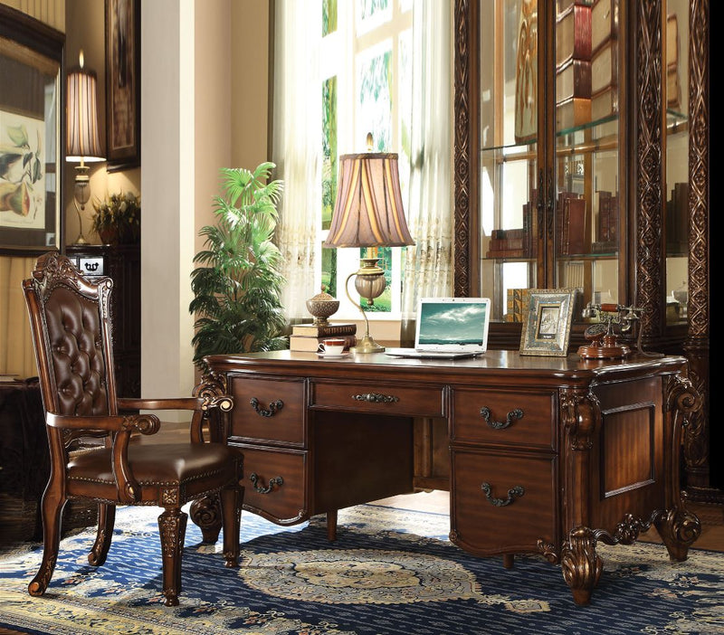 Vendome Executive Home Office Collection - Claw-Leg Writing Desk, Desk & Hutch and Tufted Chair in Cherry or Antique Pearl