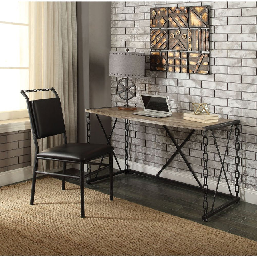 Jodie Industrial Writing Desk - Chain-Style Metal Frame & Wood Top in Rustic Oak & Antique Black