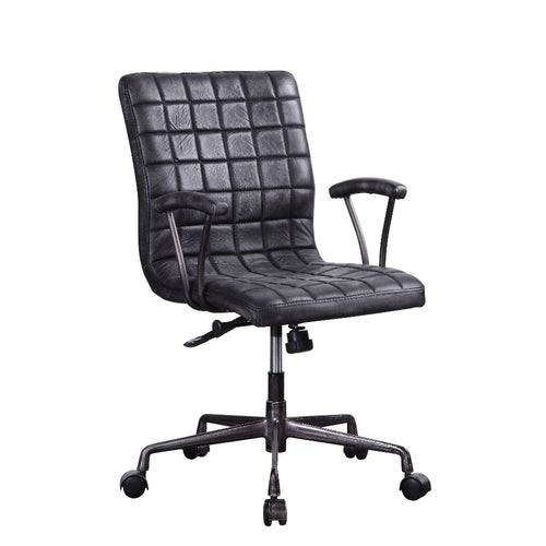 Barack Executive Office Chair - Geometric Tufted Top Grain Leather & Aluminum in Vintage Black