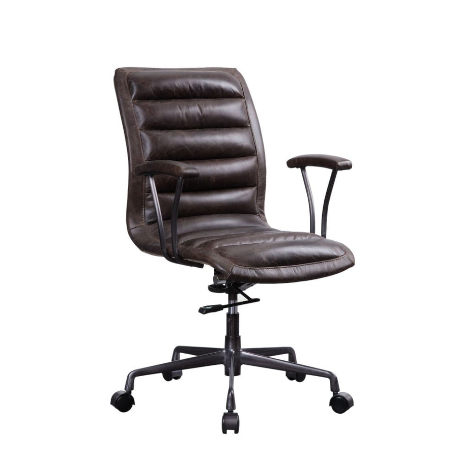 Zooey Executive Office Chair - Horizontal-Tufted Top Grain Leather in Distressed Chocolate
