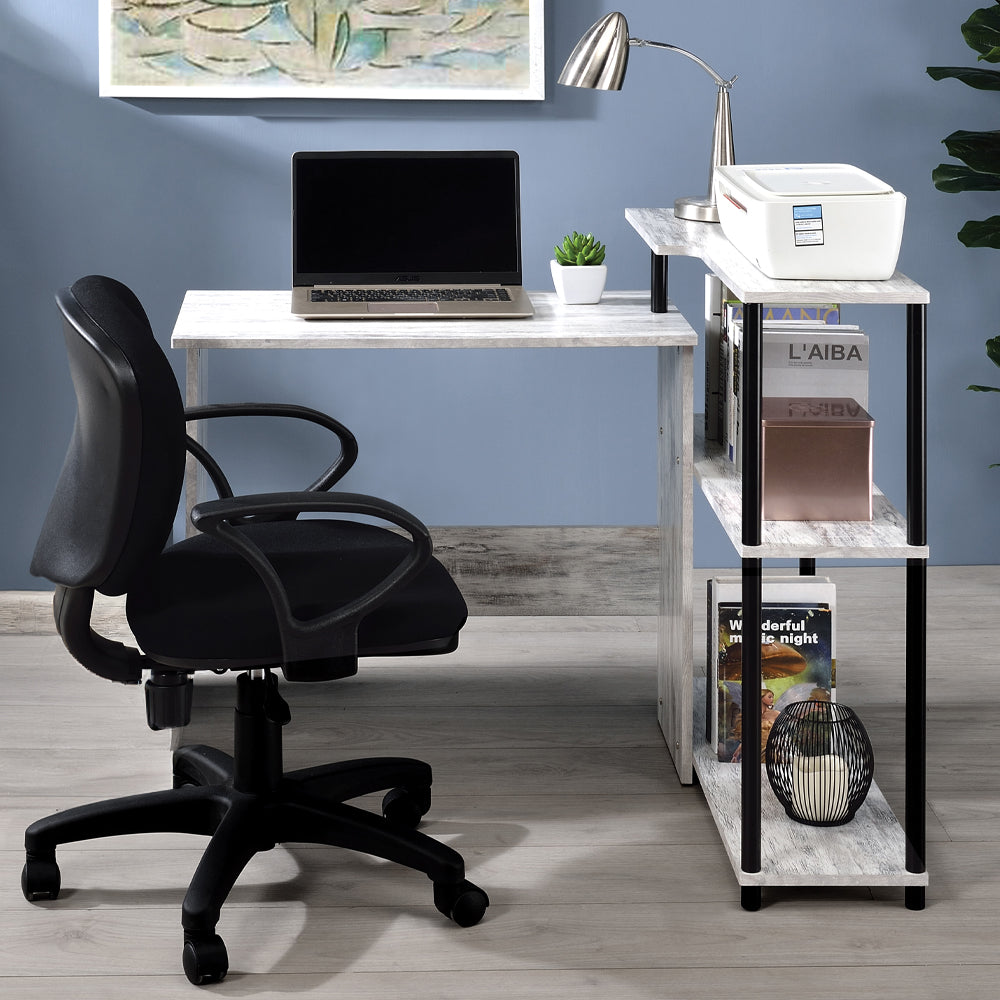 Ievi L-Shaped Writing Desk with Side Bookshelf