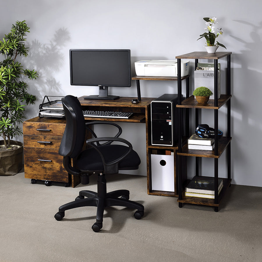 Lyphre Compact Computer Desk - Keyboard Tray, Shelf & Storage Compartment in Weathered Oak, Antique White or Black