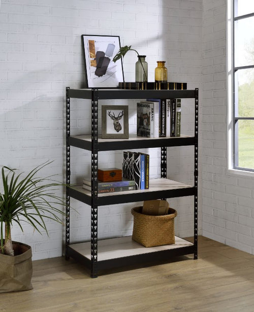 Decmus Industrial Bookshelf - Black Metal Frame & Adjustable Shelves in Natural