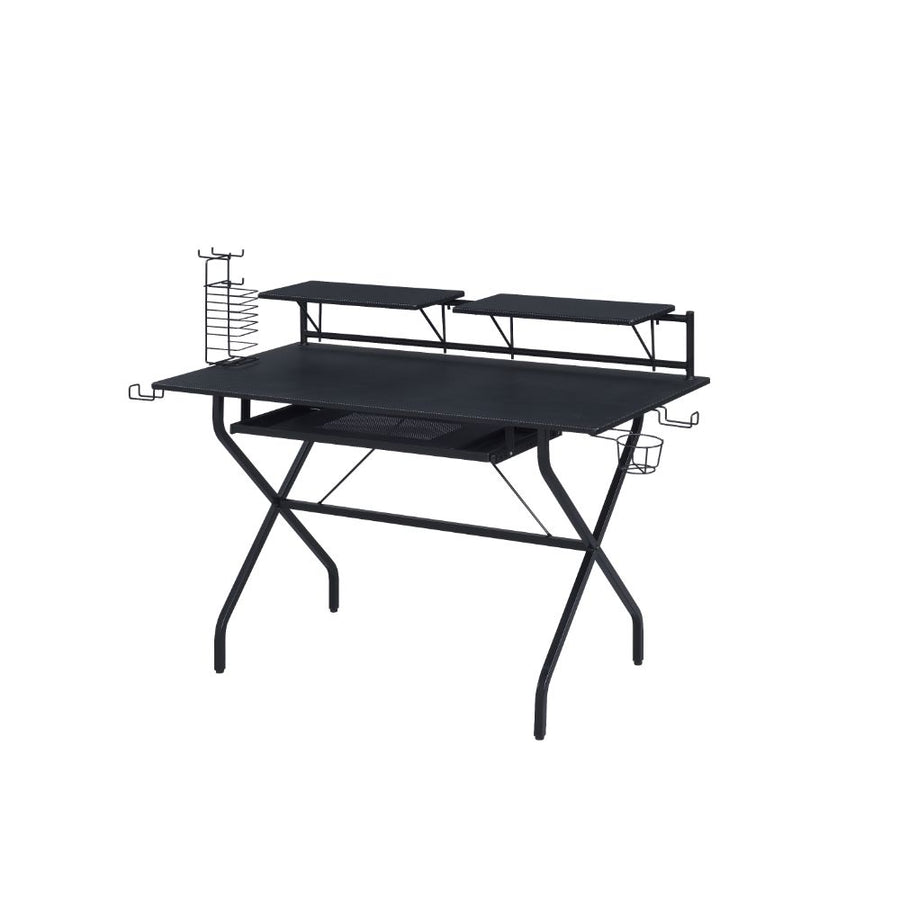 Hartman Computer Gaming Desk - Dual Monitor Space, Keyboard Tray & Cup Holder in Black