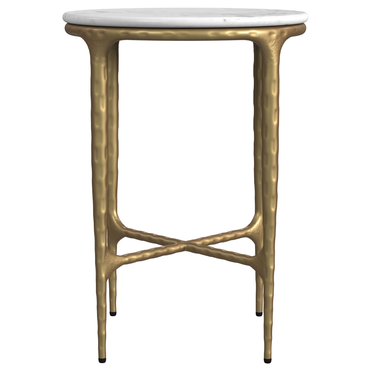 Baldwin Round Marble Top Side Table - Hand-Hammered Gold Base with Genuine White Marble – view 3