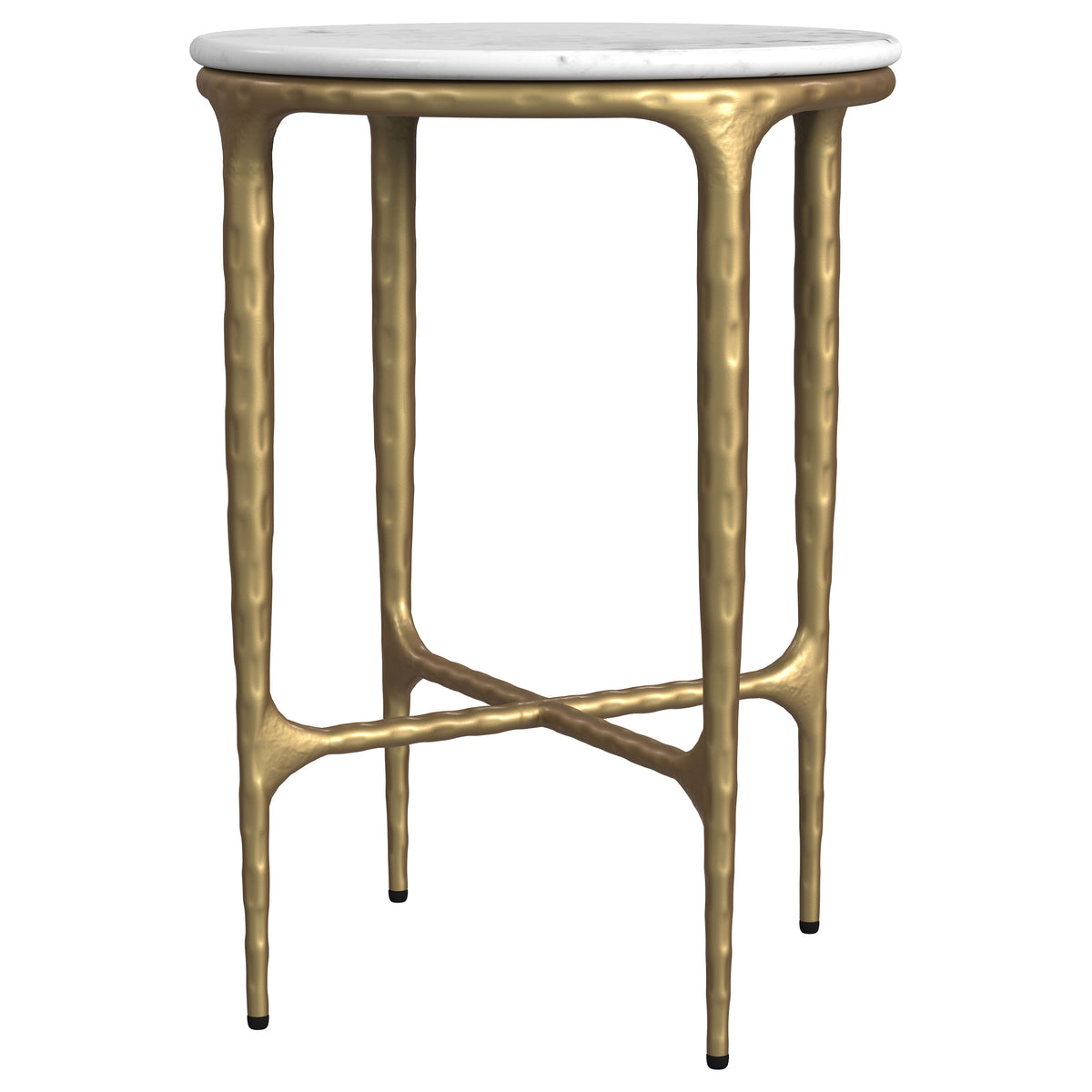 Baldwin Round Marble Top Side Table - Hand-Hammered Gold Base with Genuine White Marble – view 4