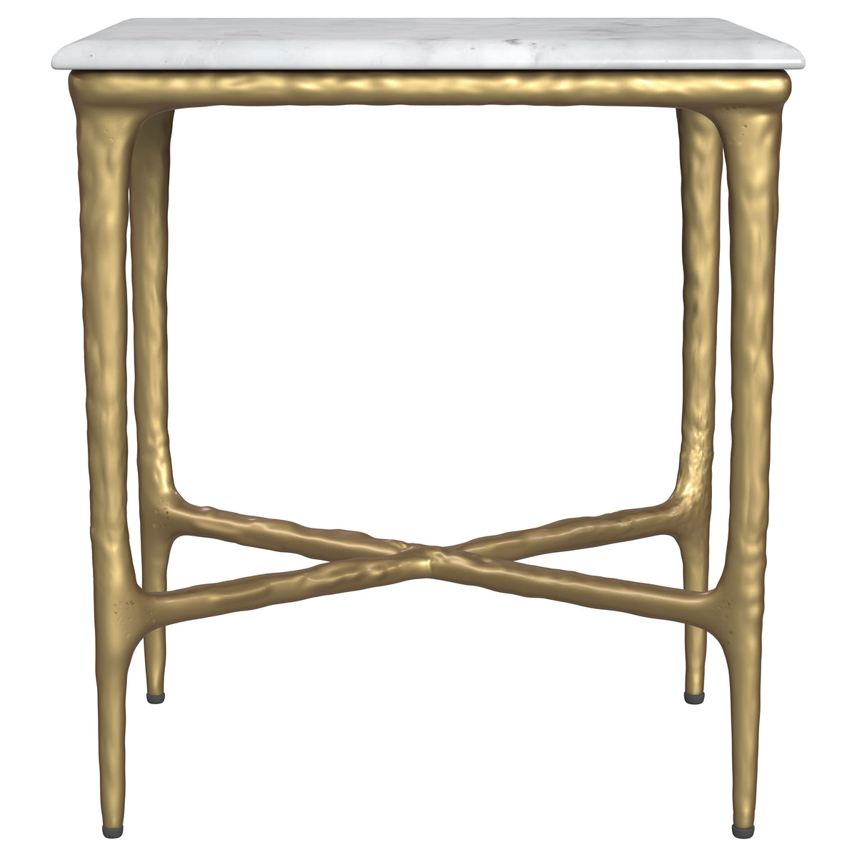 Baldwin Rectangular Marble Top Side Table - White Marble on Hand-Hammered Gold Frame – view 3