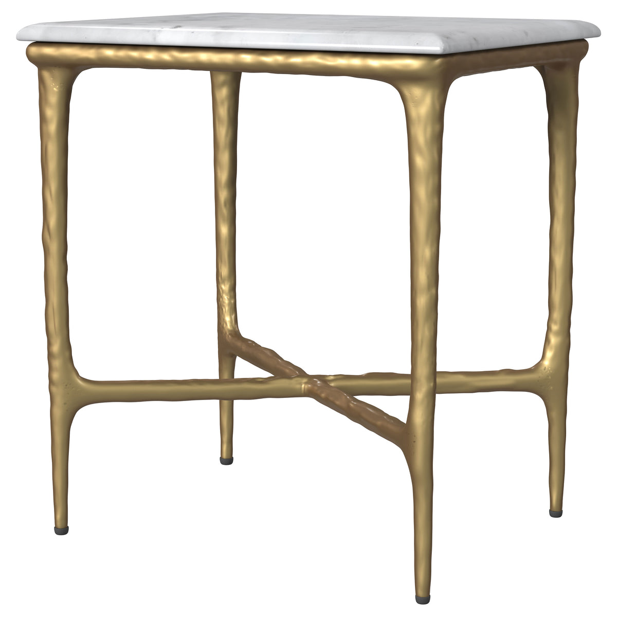 Baldwin Rectangular Marble Top Side Table - White Marble on Hand-Hammered Gold Frame – view 4