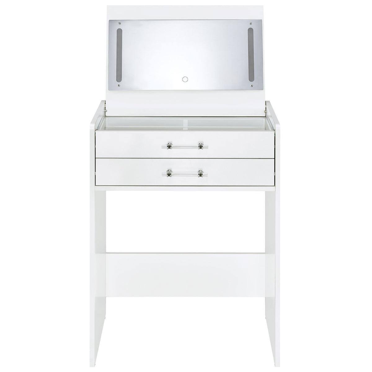Danbury Makeup Vanity & Stool Set - LED Flip-Top Mirror, USB Ports & Glass Top in White High Gloss – view 9