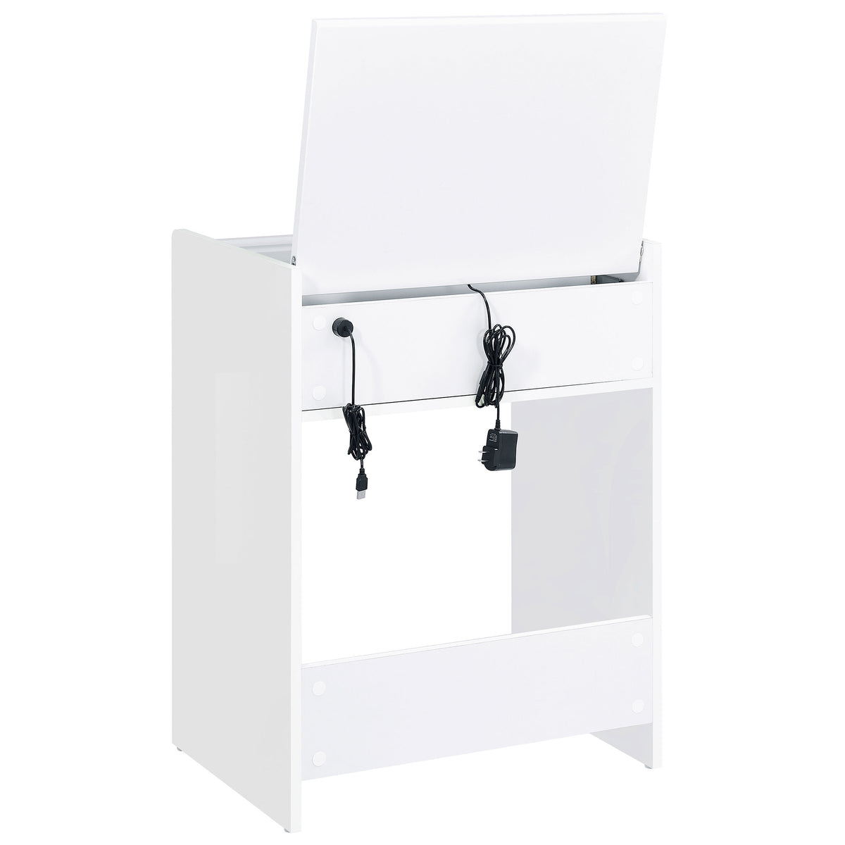 Danbury Makeup Vanity & Stool Set - LED Flip-Top Mirror, USB Ports & Glass Top in White High Gloss – view 11