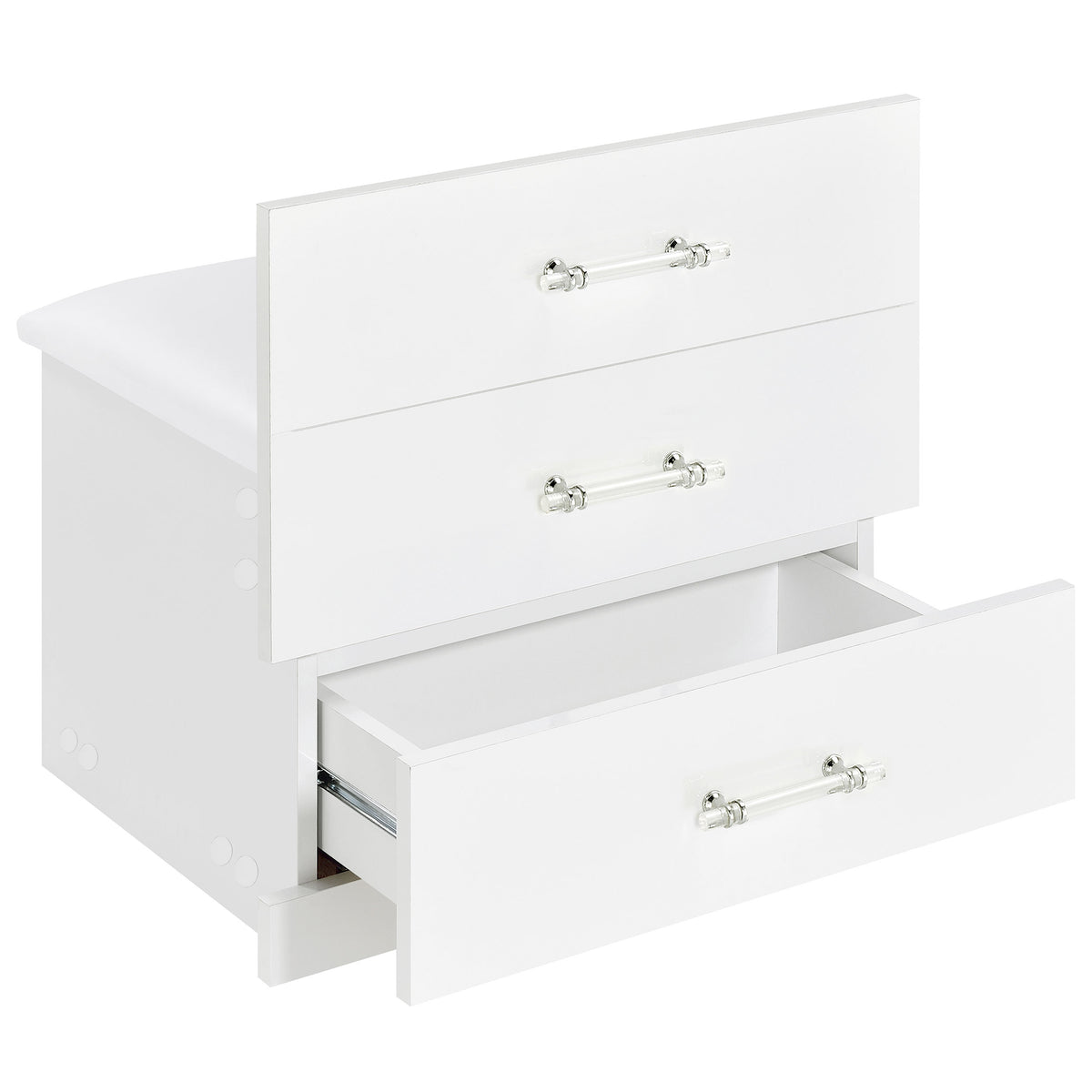 Danbury Makeup Vanity & Stool Set - LED Flip-Top Mirror, USB Ports & Glass Top in White High Gloss – view 16