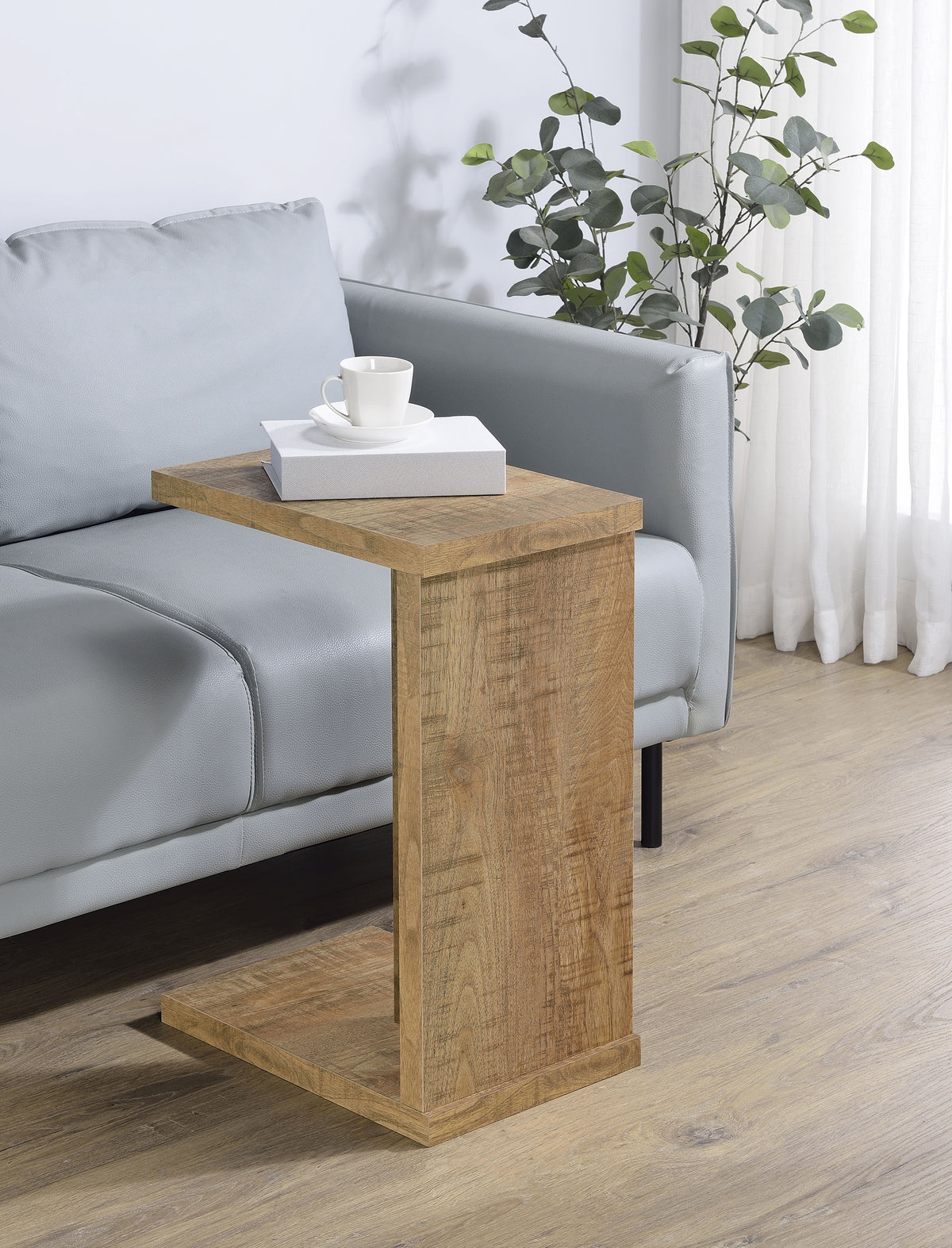 Clower C-Shaped Sofa Side Table - Compact Mango Wood-Look Laptop & Snack Table – view 1