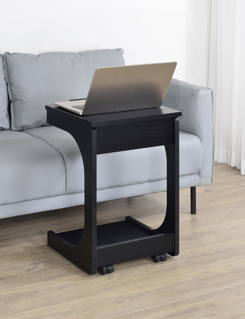 Ralston C-Shaped Lift-Top Sofa Side Table with Casters - Black with Storage Compartment