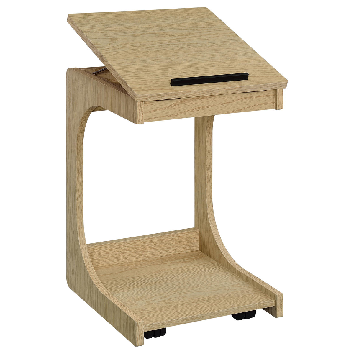 Ralston C-Shaped Lift-Top Sofa Side Table with Casters - Light Oak with Black Accents – view 4
