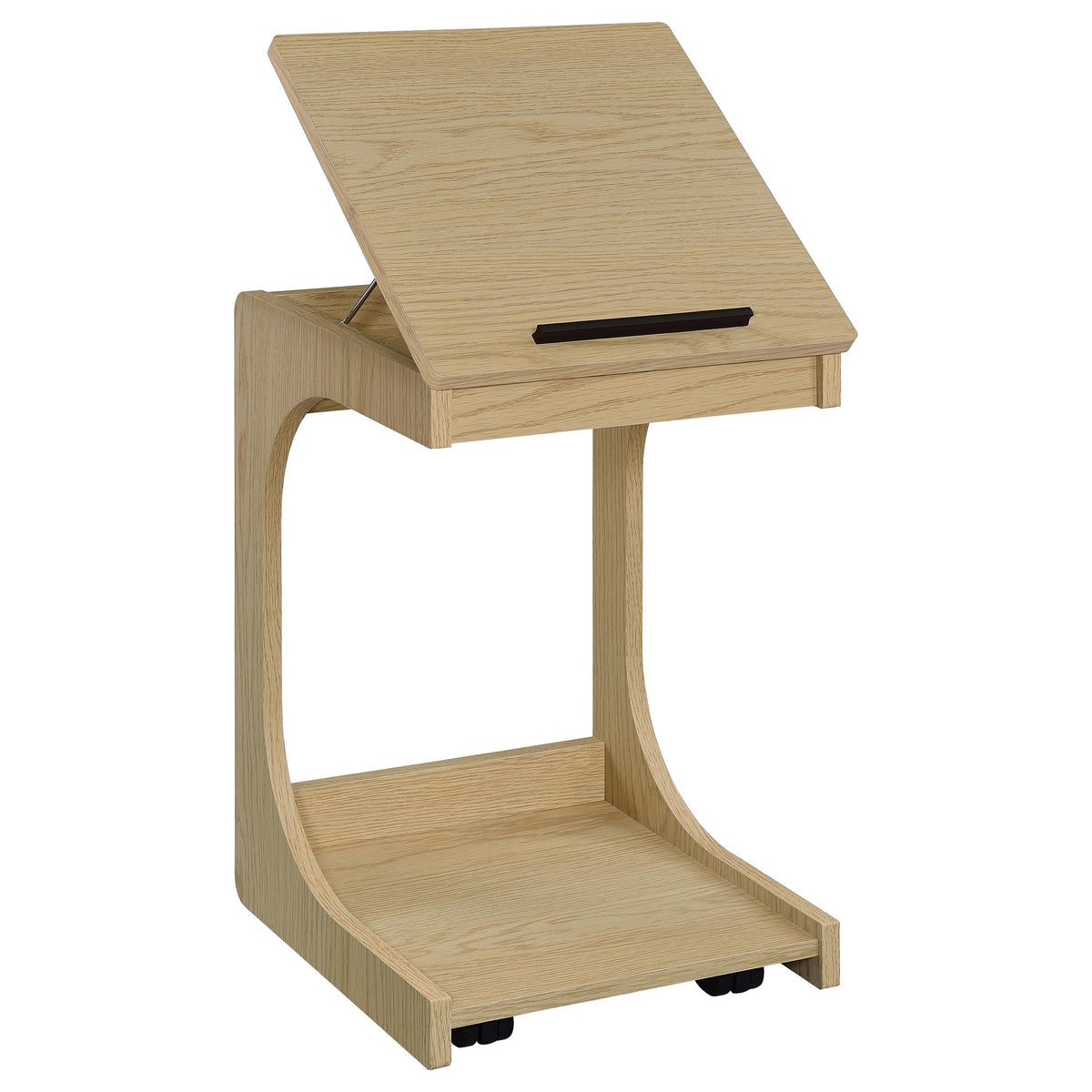 Ralston C-Shaped Lift-Top Sofa Side Table with Casters - Light Oak with Black Accents – view 6