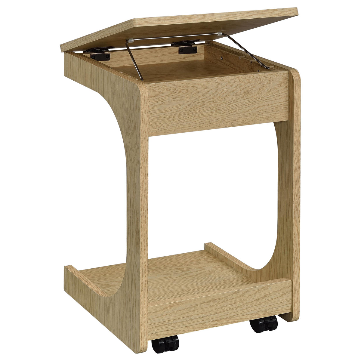 Ralston C-Shaped Lift-Top Sofa Side Table with Casters - Light Oak with Black Accents – view 12