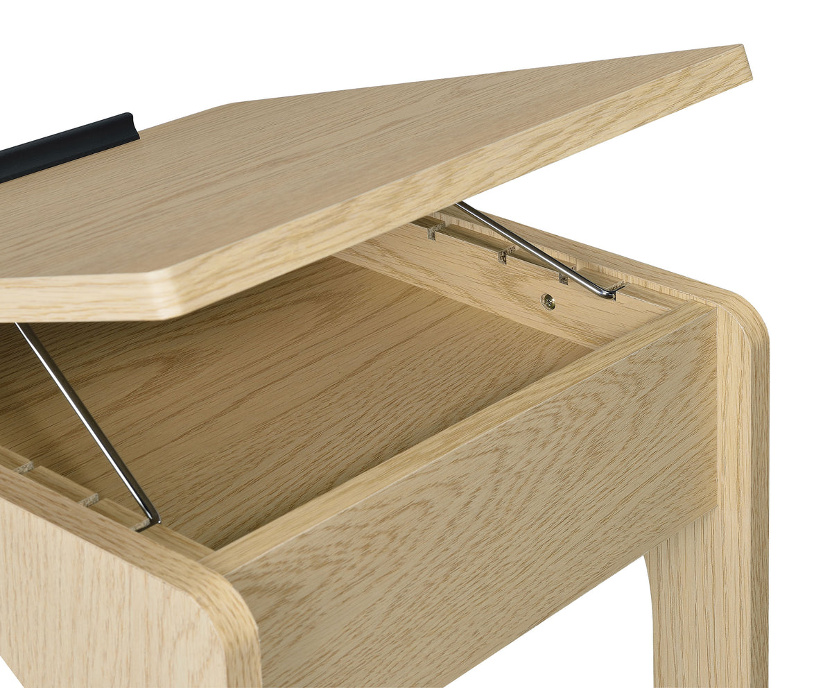 Ralston C-Shaped Lift-Top Sofa Side Table with Casters - Light Oak with Black Accents – view 13