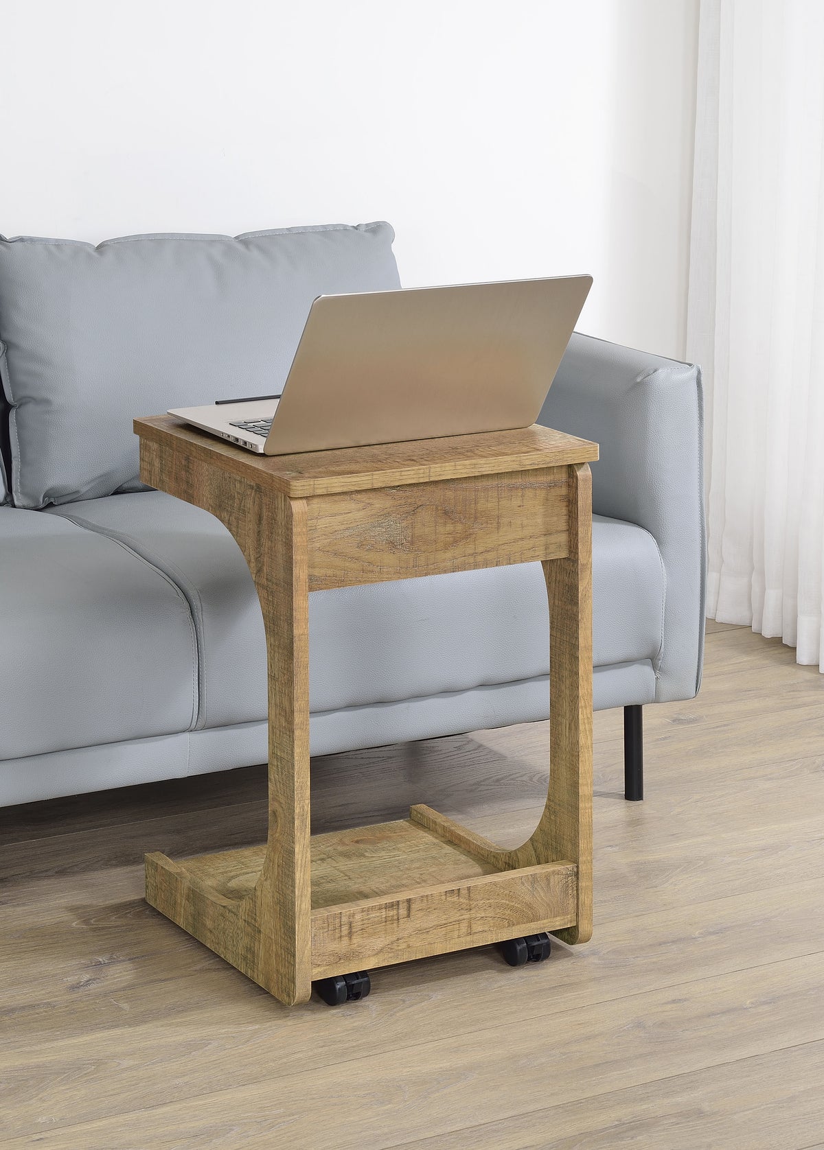 Ralston C-Shaped Lift-Top Sofa Side Table on Casters - Rustic Mango with Hidden Compartment – view 1