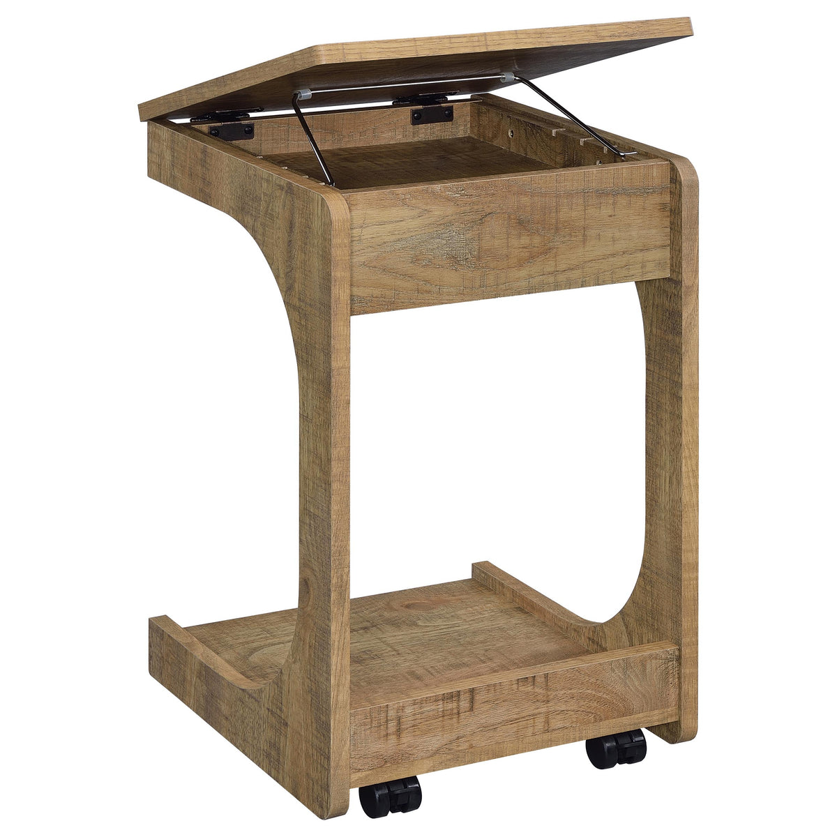 Ralston C-Shaped Lift-Top Sofa Side Table on Casters - Rustic Mango with Hidden Compartment – view 12