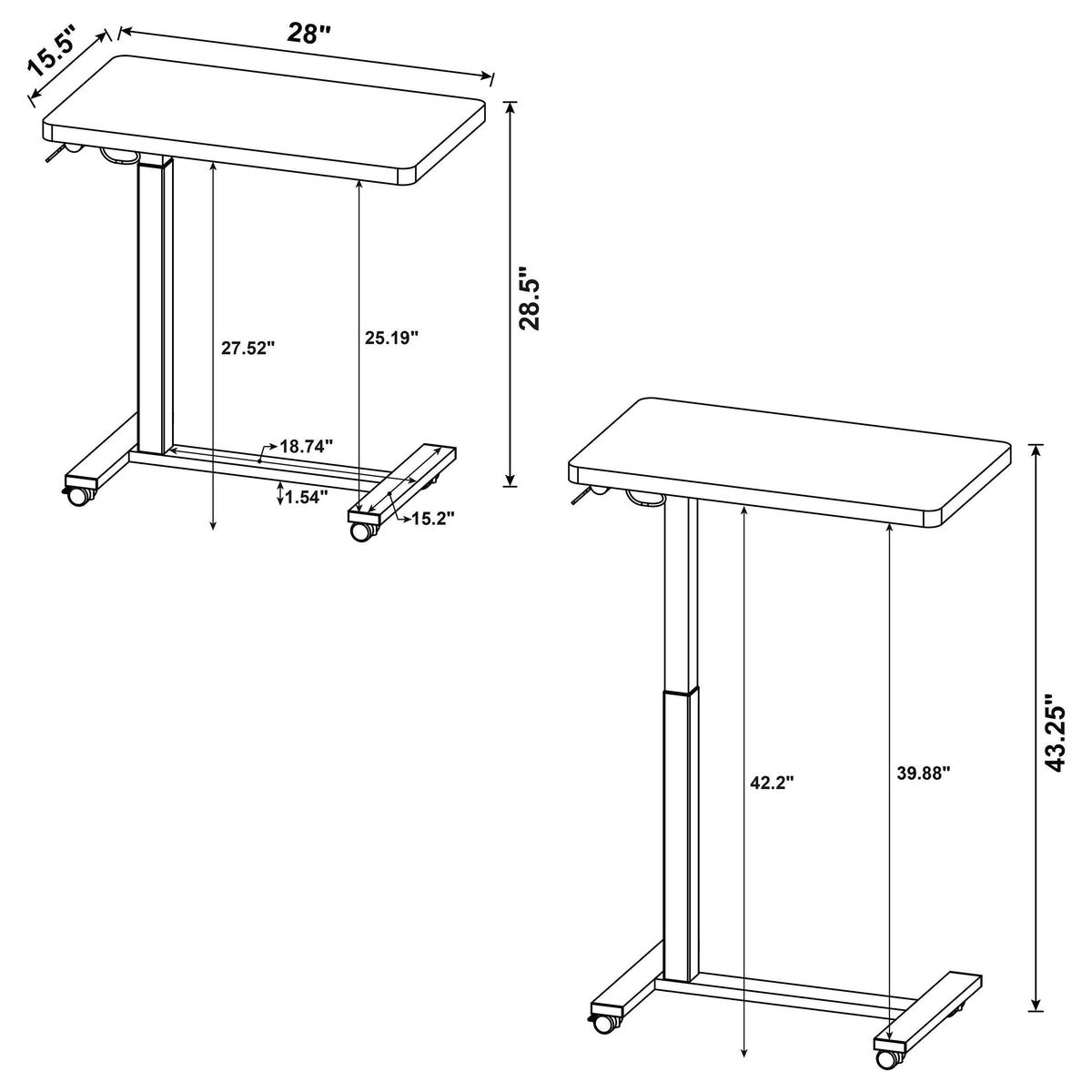 Westpark Adjustable Height C-Shape Side Table - Pneumatic Lift & Casters in Dark Pine – view 14