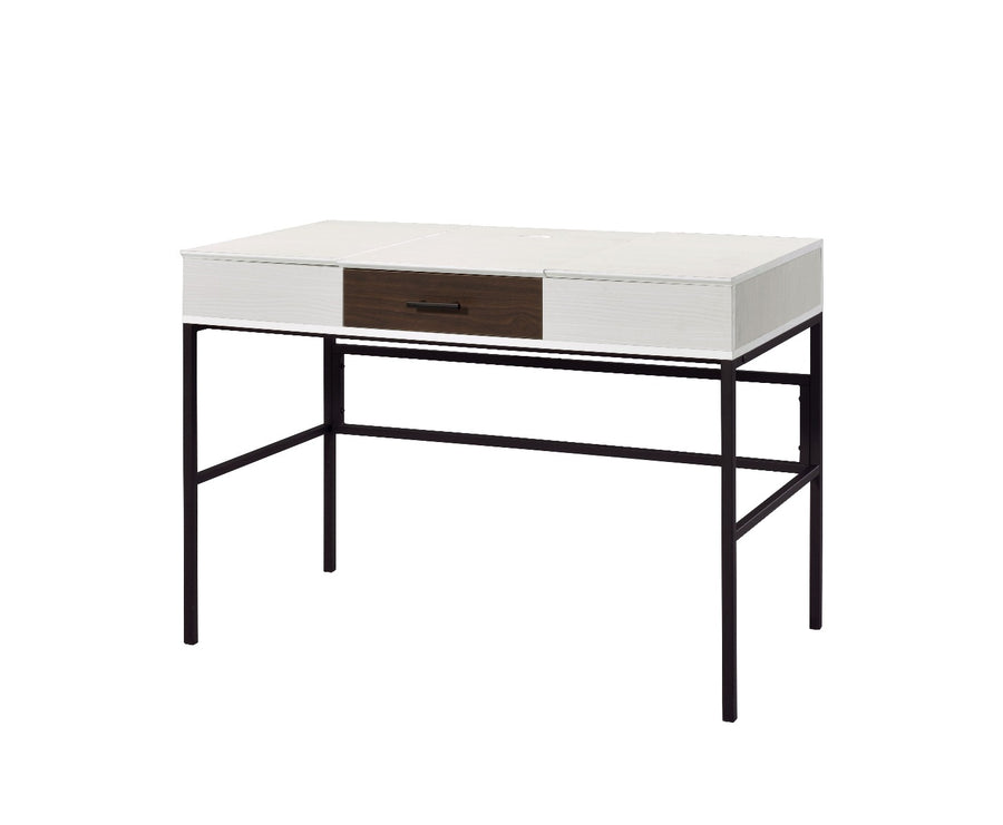 Verster Industrial Lift-Top Writing Desk with USB Port - Hidden Storage & Metal Base in Natural or Oak & Black