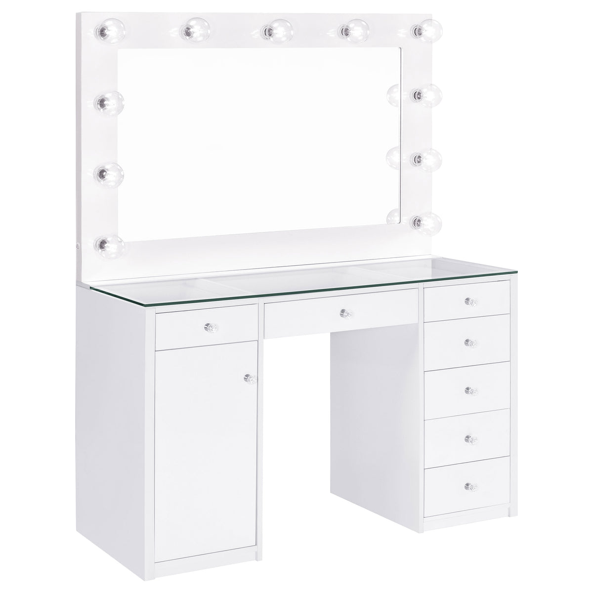 Acena Lighted Vanity Set with 7 Drawers - White High Gloss