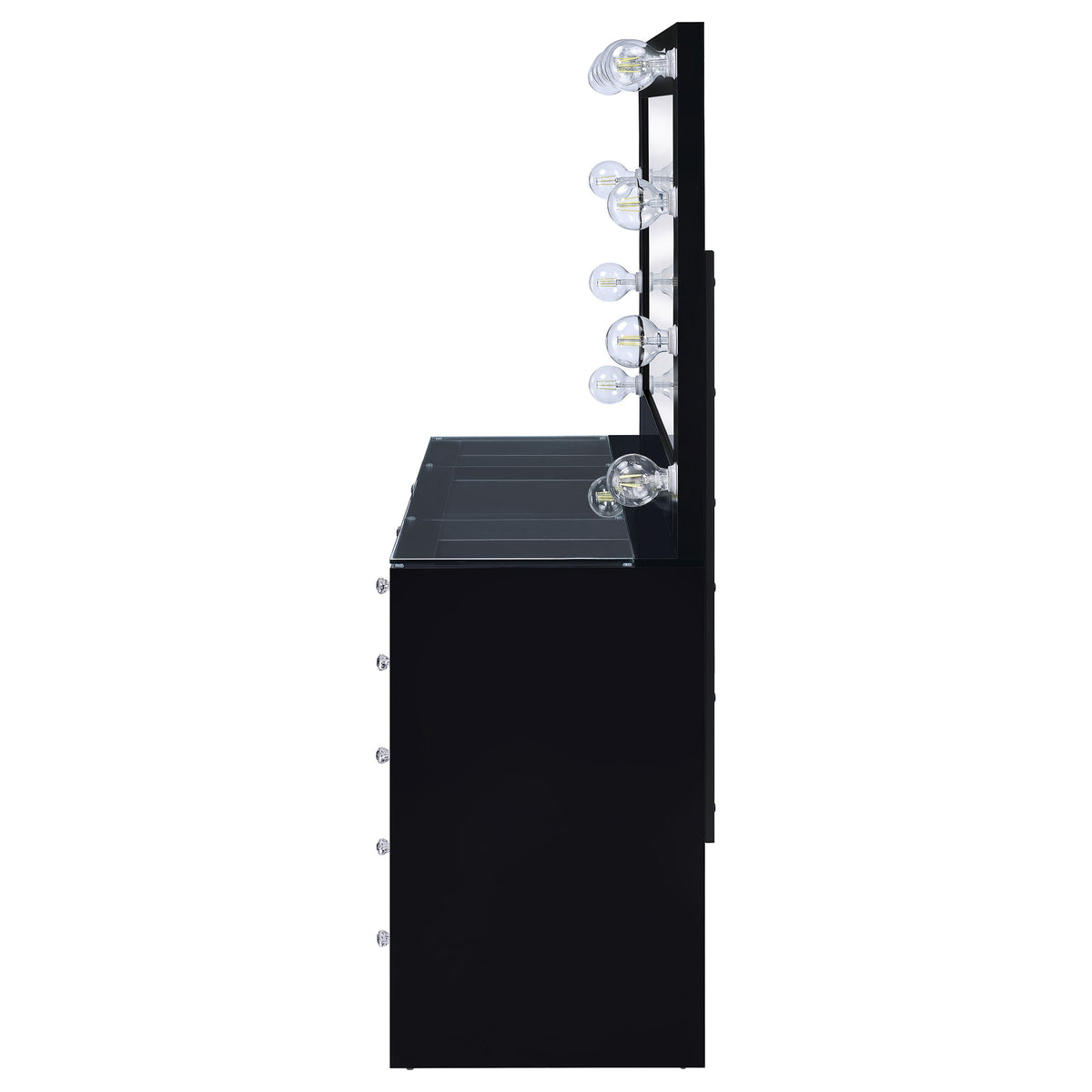 Acena Lighted Vanity Set with 7 Drawers - Hollywood Mirror with 11 Globe Lights in White or Black High Gloss โ view 12