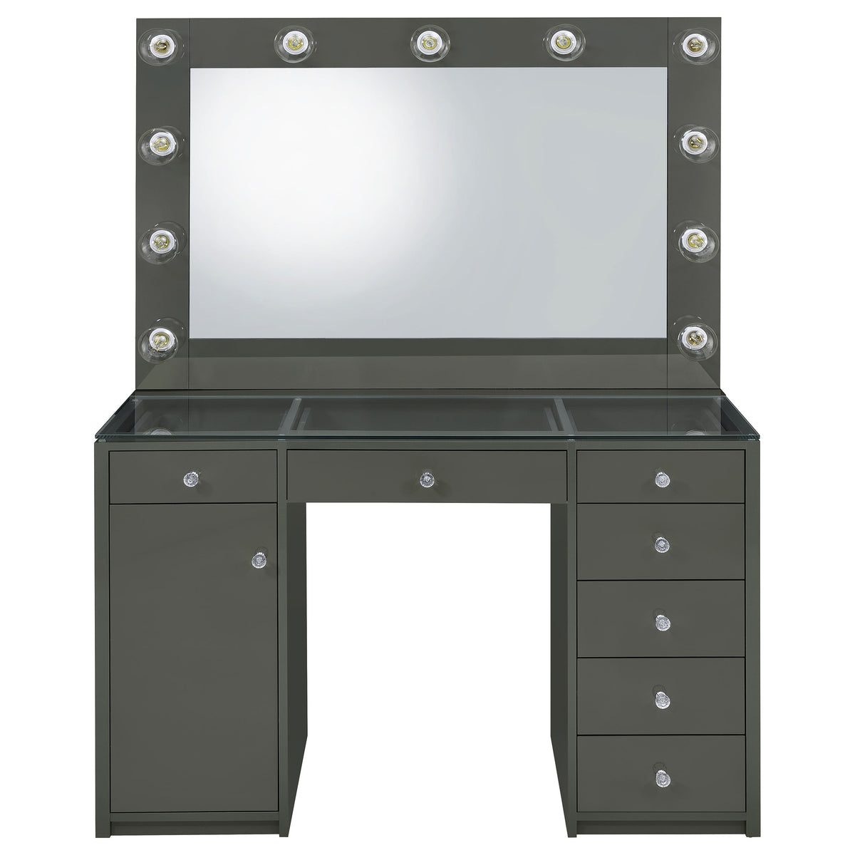 Acena 7-Drawer Vanity Set with Lighted Mirror - Hollywood Style in Grey High Gloss – view 5