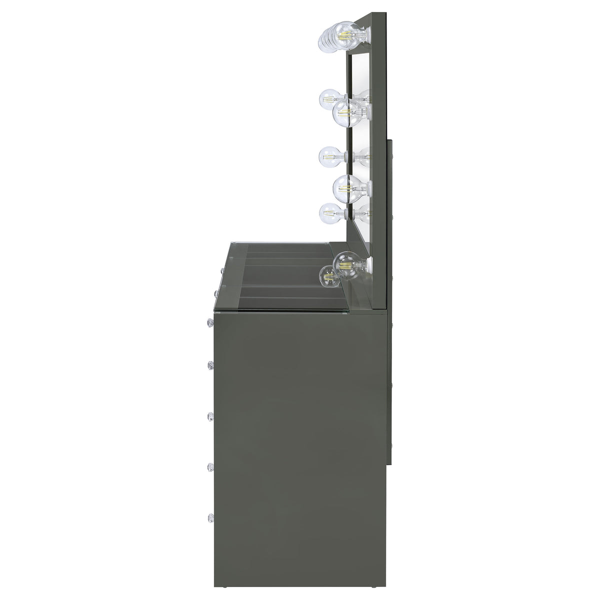 Acena 7-Drawer Vanity Set with Lighted Mirror - Hollywood Style in Grey High Gloss – view 6