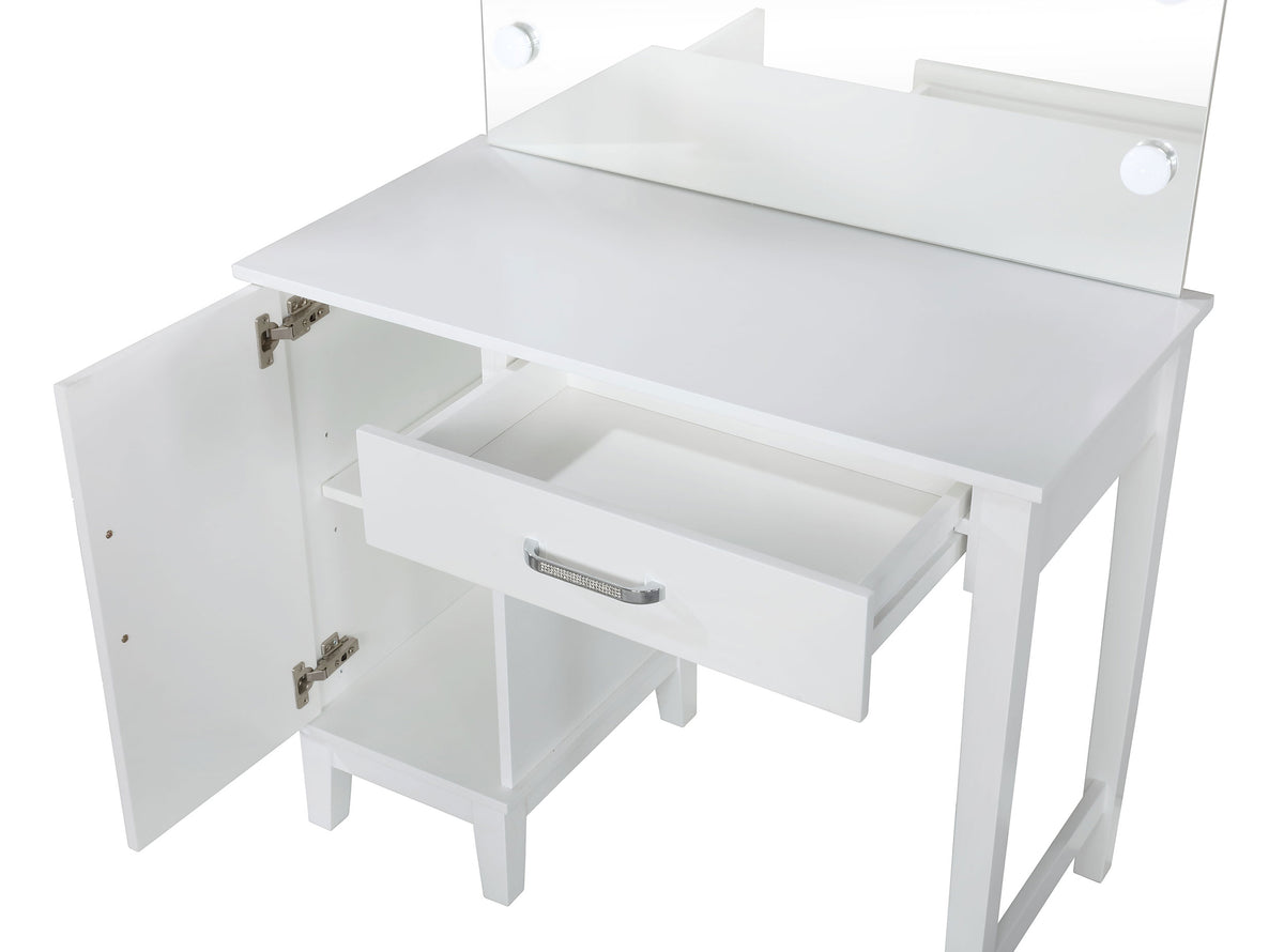 Elijah Vanity Set with Lighted Hollywood Mirror & Stool - White with Dark Grey Cushion – view 5