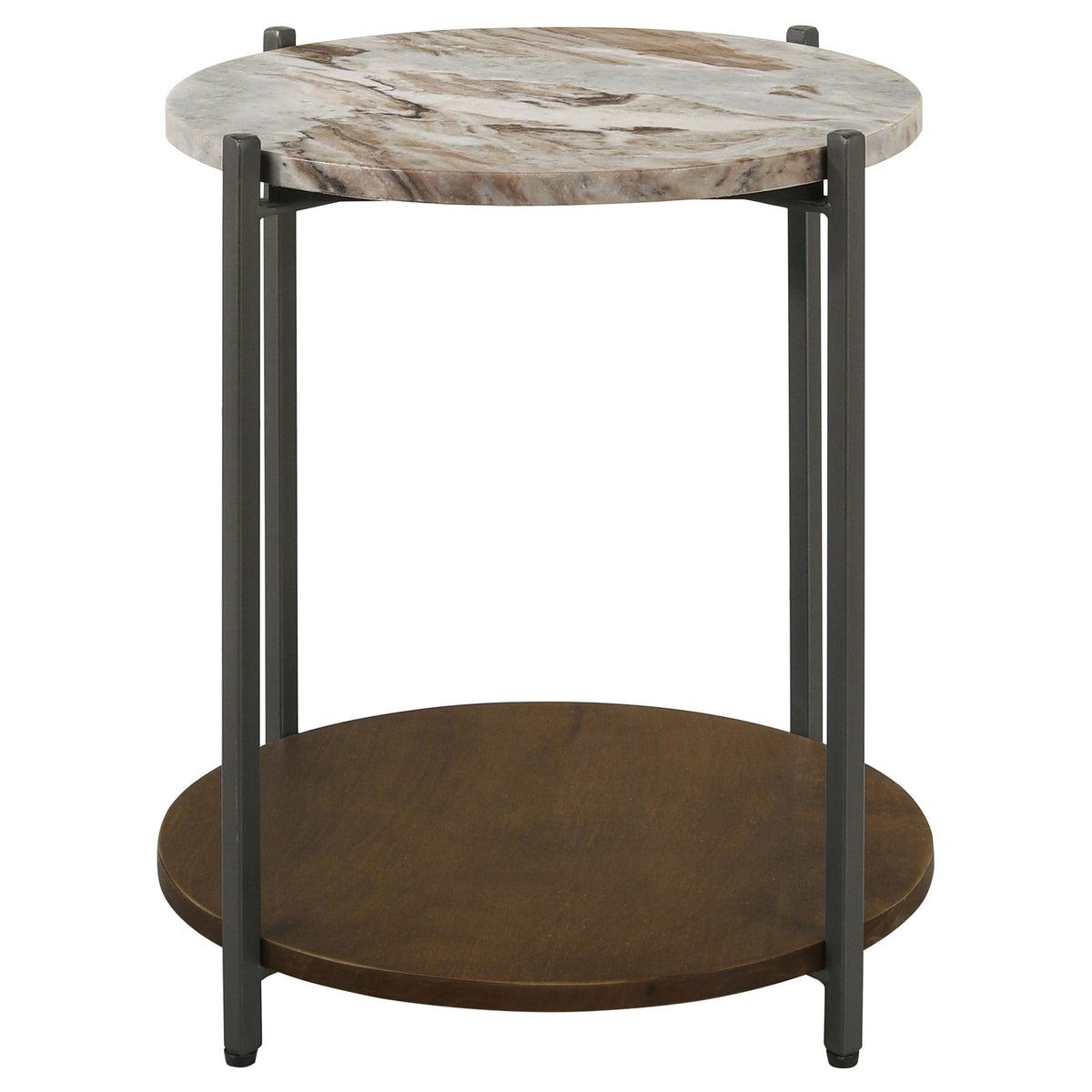 Noemie Round Marble Top Side Table - Gunmetal Iron Frame with Solid Mango Wood Shelf – view 3