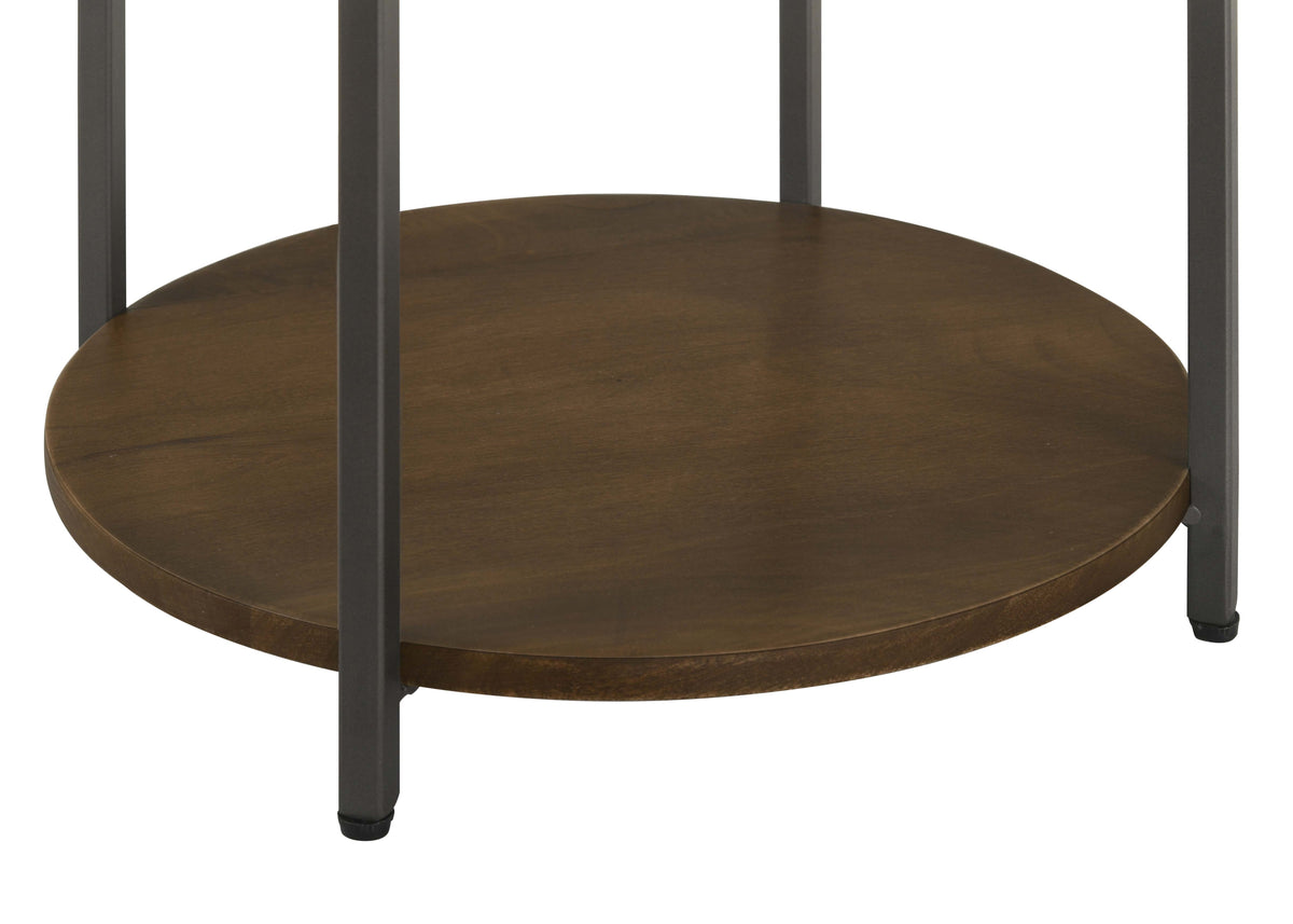 Noemie Round Marble Top Side Table - Gunmetal Iron Frame with Solid Mango Wood Shelf – view 6